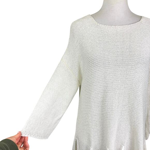 John Mark Ivory White Open Knit Cut Out Hem A-line Tunic Sweater - Picture 6 of 11